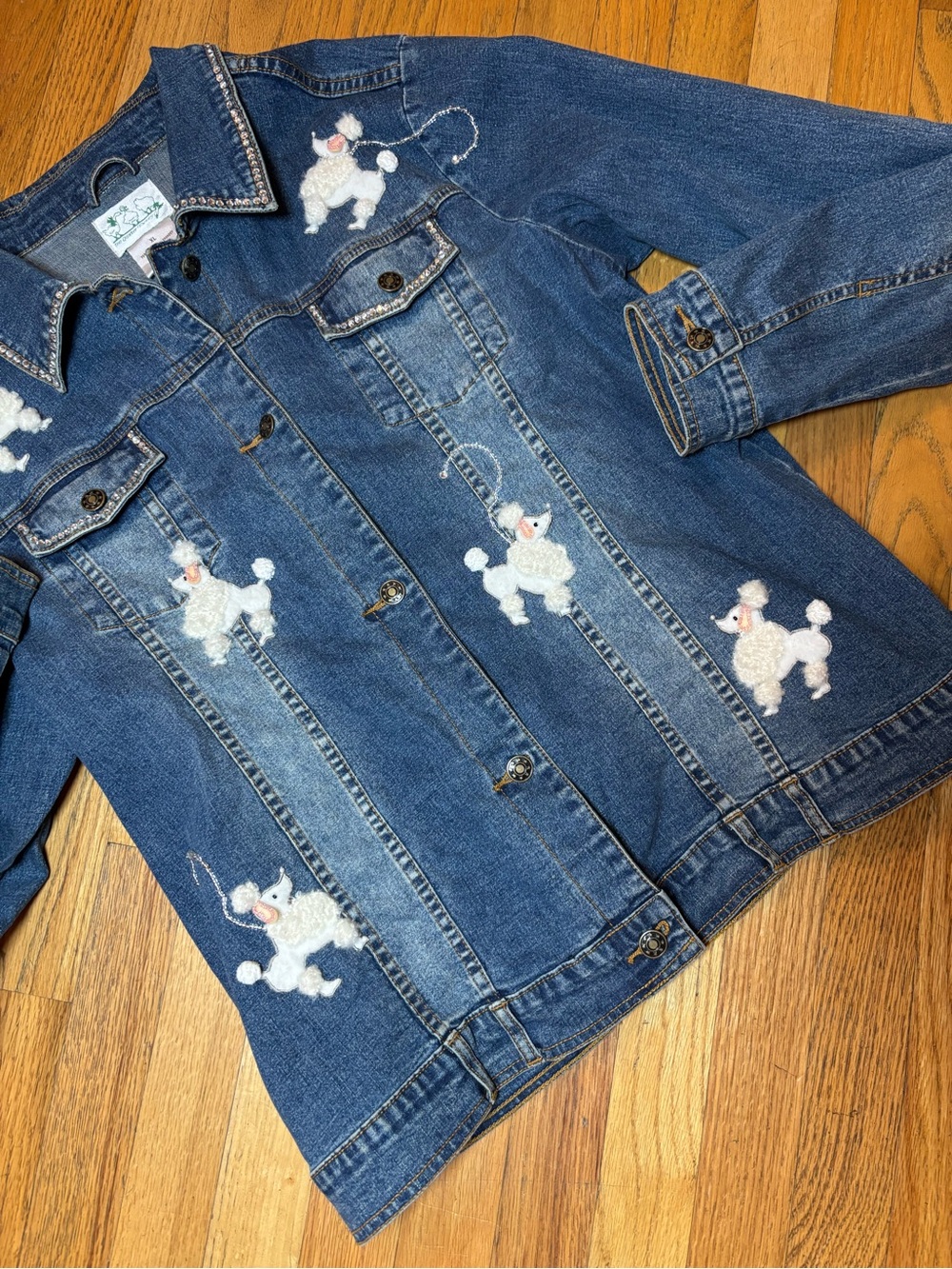Quacker Factory XL Denim Poodle and Rhinestone Jean Jacket - Picture 2 of 13